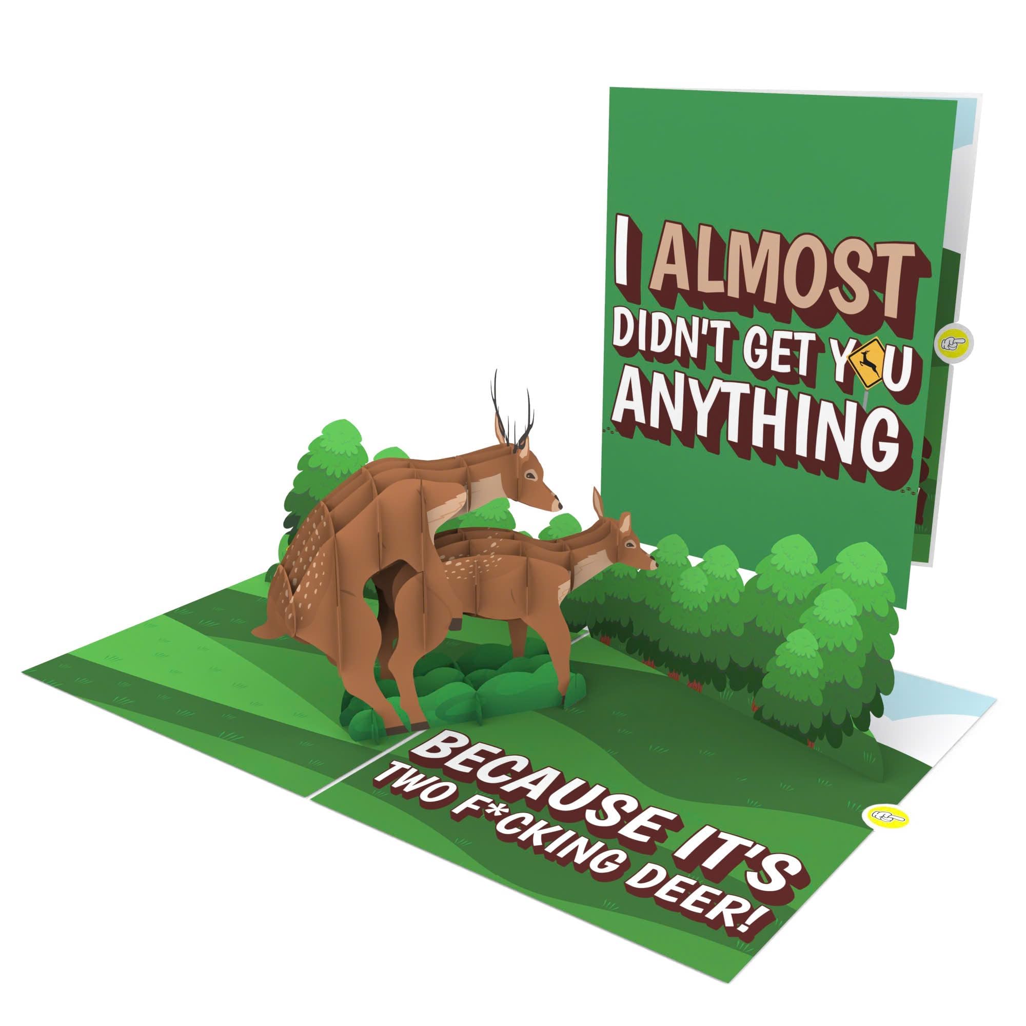 Unhinged 3D Pop-Up Cheeky Deer Funny Birthday Cards for Men & Women ā Humorous Birthday Cards, Funny Anniversary Card for Him/Her, Fatherās Day Greeting Card, Husband, Wife, Brother, Friend Joke Card