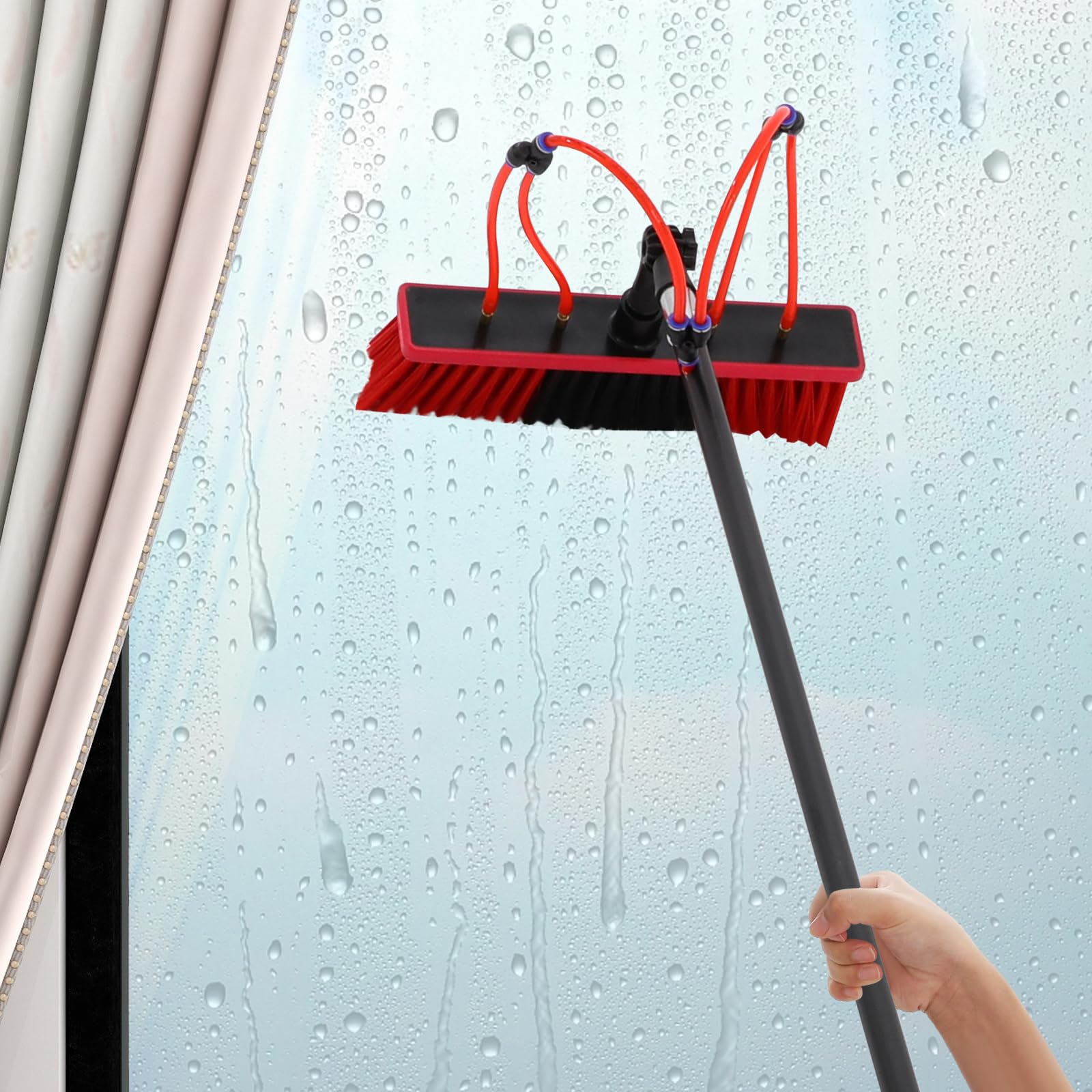 Fensterreinigungsstange Fensterreiniger mit Bürstenkopf 180 ° Einstellbarer Winkel 1.61-9m Einstellbare Stange Länge für die Reinigung von Hausdächern (30ft)