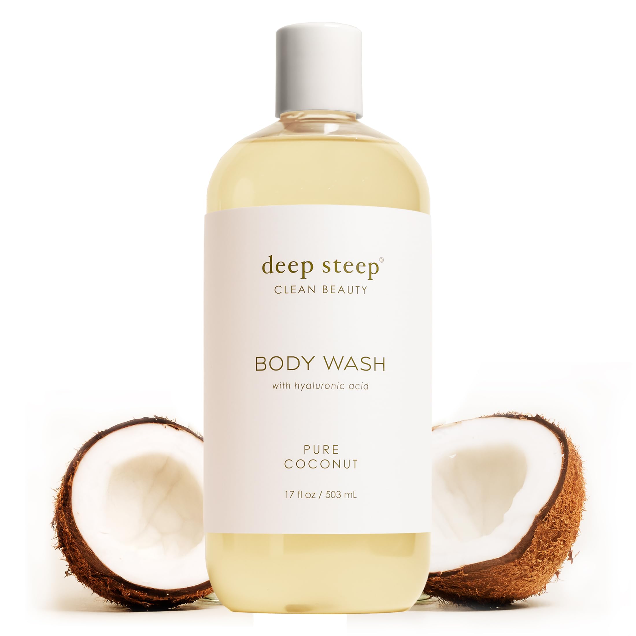 Deep Steep Pure Coconut Body Wash, Hydrating Shower Gel with Hyaluronic Acid & Shea Butter for Sensitive Skin, Bodywash for Women & Men, 17 Fl Oz, 1-