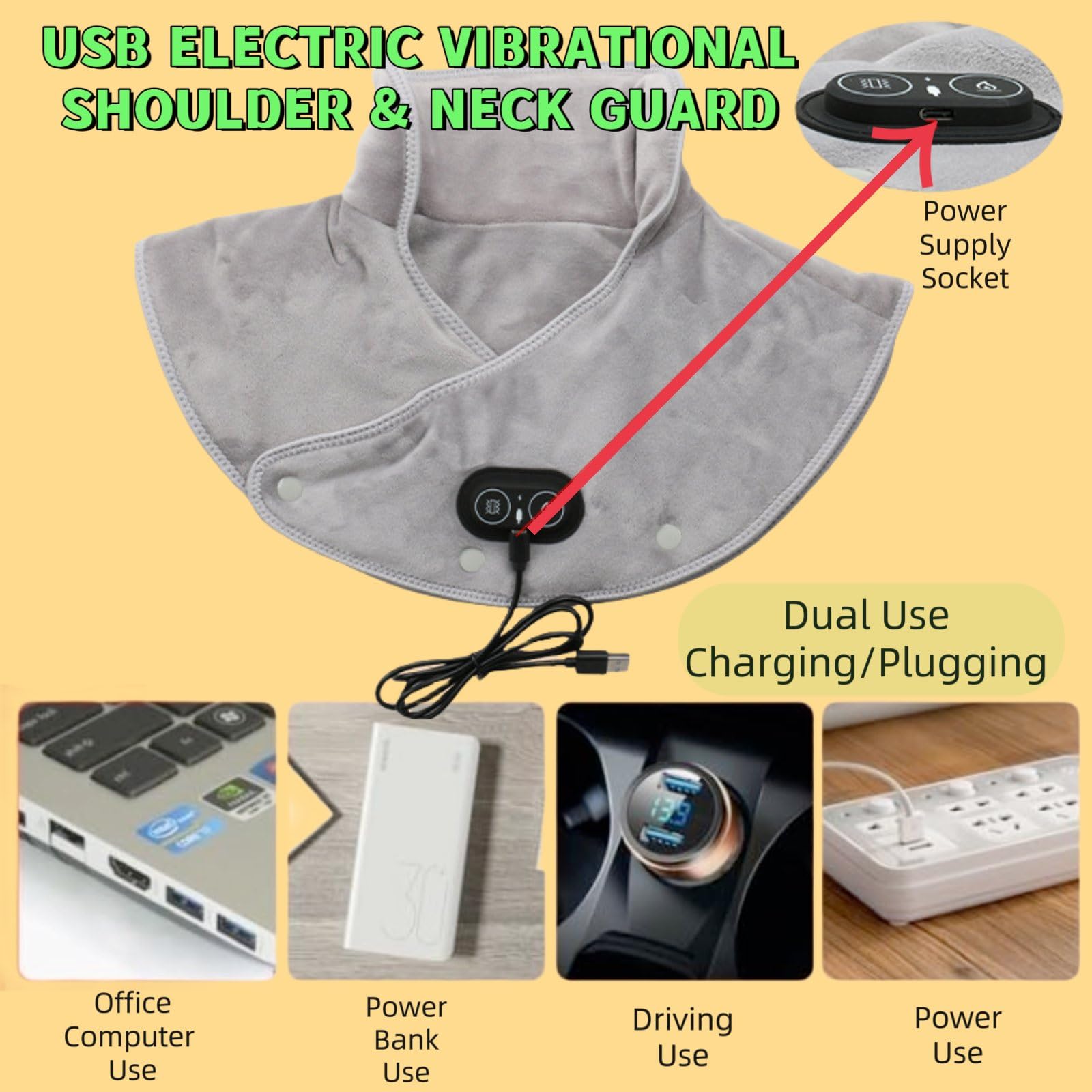 Almohadilla térmica para Cuello y Hombros, eléctrica, con 3 Opciones de Calor y ajustes de Masaje (Amarilla)