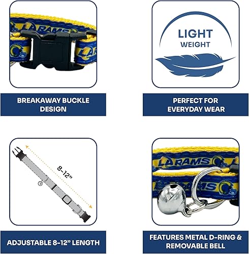 Miniatura 5 de NFL CAT Collar de satén de Los Angeles Rams - Collar de equipo de fútbol para perros y gatos. Un collar de gato brillante y colorido con colgante de