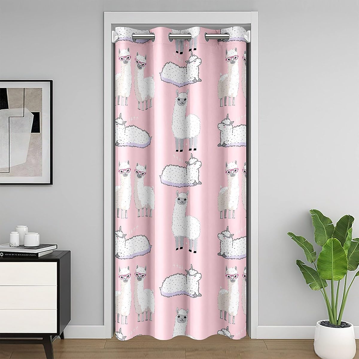 Loussiesd Girls Pink Cute Llama Door Curtain for Doorway Privacy 132x213cm 1 Panel Cartoon Llama Alpaca Closet Cover Boys 3D Animal Room Divider Curtain Washable South American Animals Bedroom