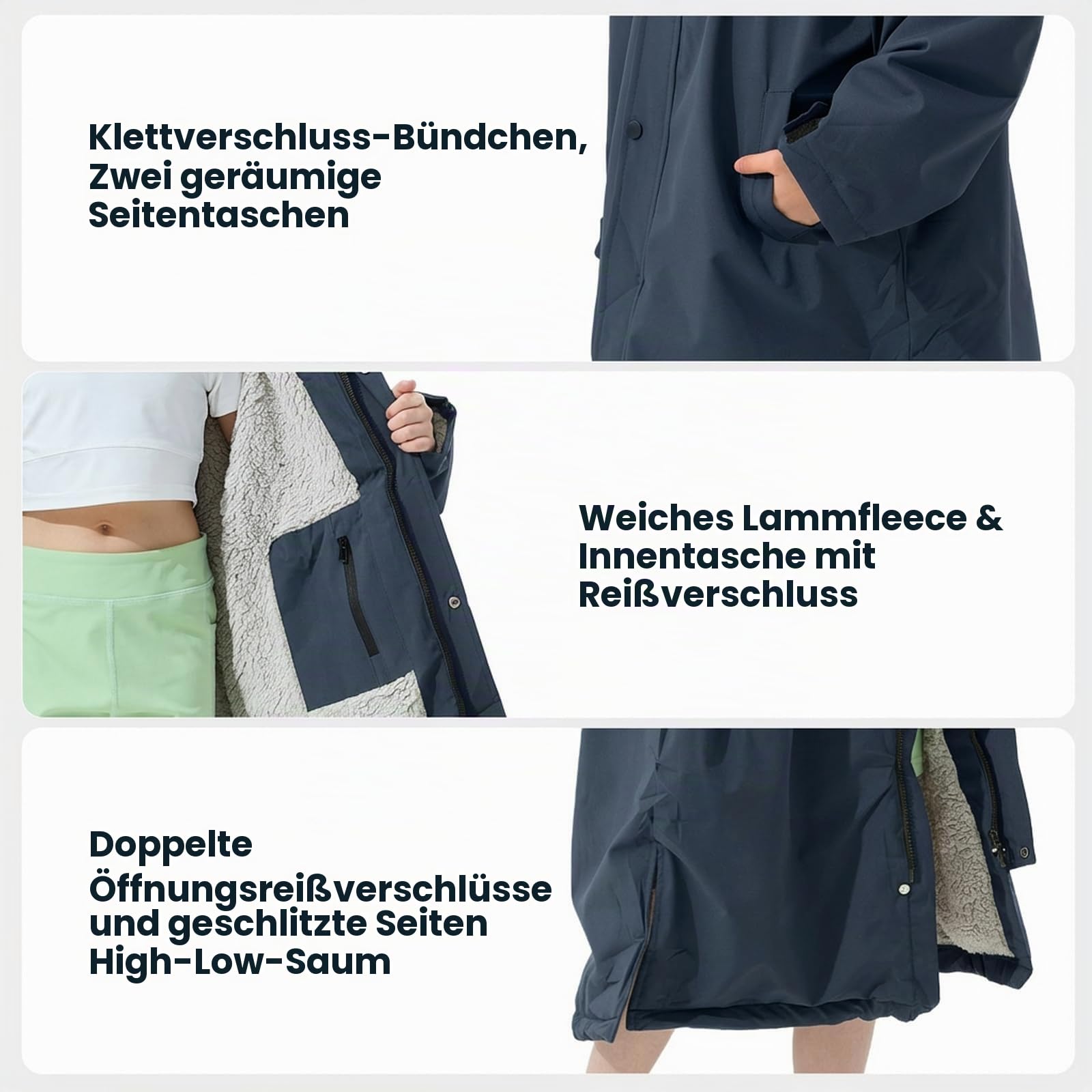 Owntop Wasserdichter Wickelmantel für Damen Herren – Quick-Dry Strand Schwimm Mantel, Winddichter Übergroßer Langarm Mantel mit Kapuze Borg-Fleece-Futter (Unisex für Erwachsene Kinder)