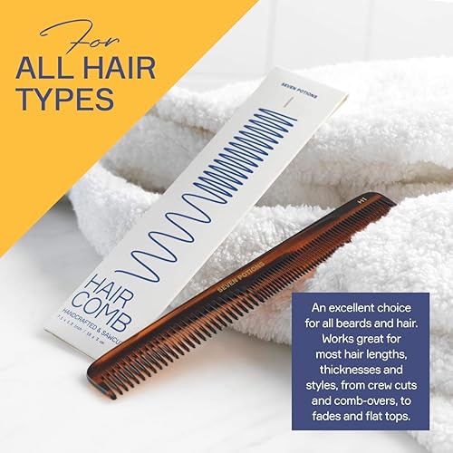 Miniatura 2 de Peine para el cabello para hombres de 7.1 pulgadas, dientes finos y gruesos para cabello, barba y bigote hecho a mano y corte de sierra (peine para