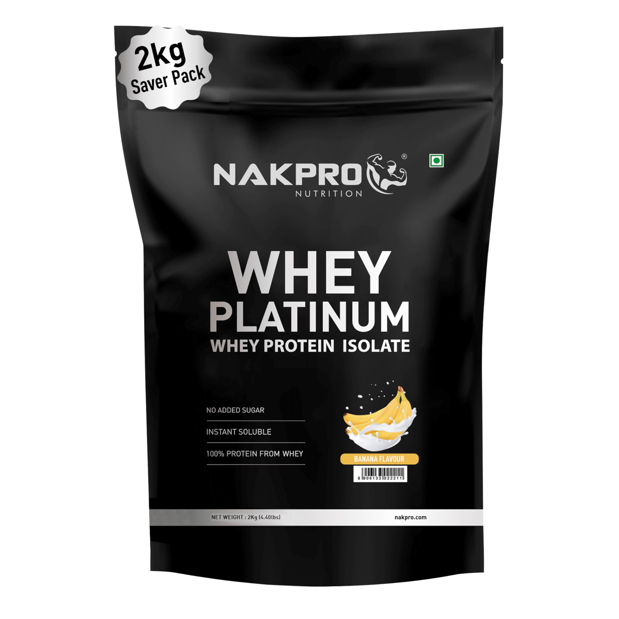 NAKPROPlatinum Whey Protein Isolate 2kg Banana | 28g Protein, 6.4g BCAA | Trustified Certified 100% Authentic Supplement Powder & No Adulteration | Low Carbs, Fast Absorbing Whey Protein Powder