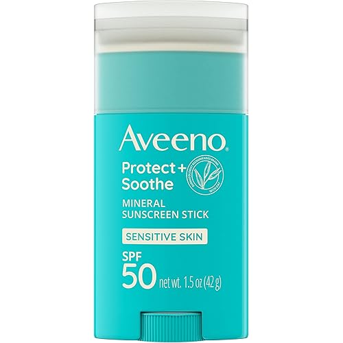 Aveeno Protect + Soothe Mineral Sunscreen Stick for Sensitive Skin, SPF 50, Water-Resistant for 80 minutes, Face & Body Sunscreen with Zinc Oxide & Oat, Fragrance-Free, Travel Size, 1.5 OZ