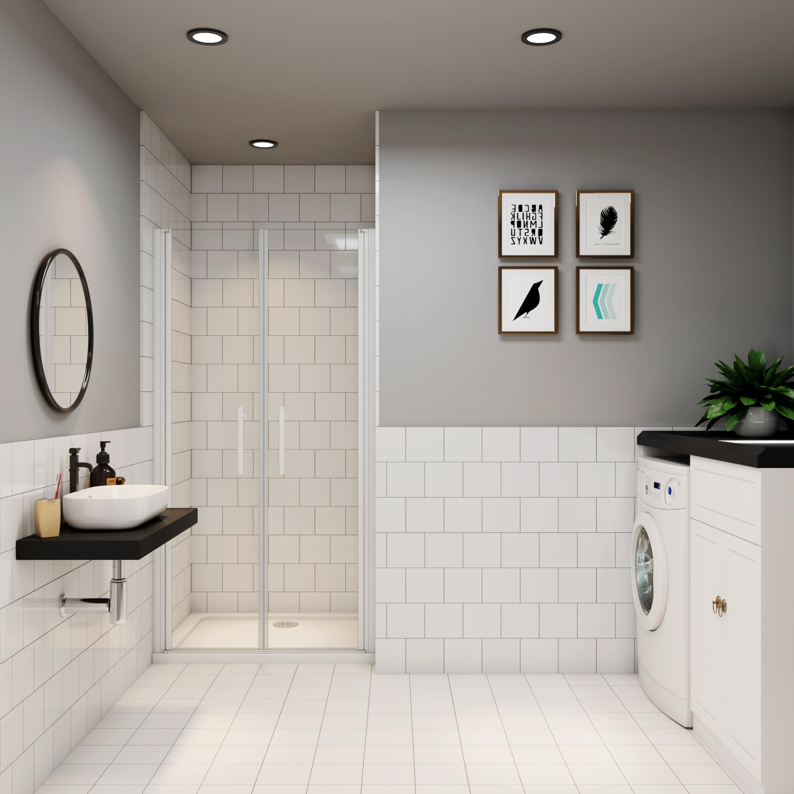 Porte de douche blanc 110cm Installation en niche porte de douche battante Hauteur 180cm en verre transparent et anticalcaire