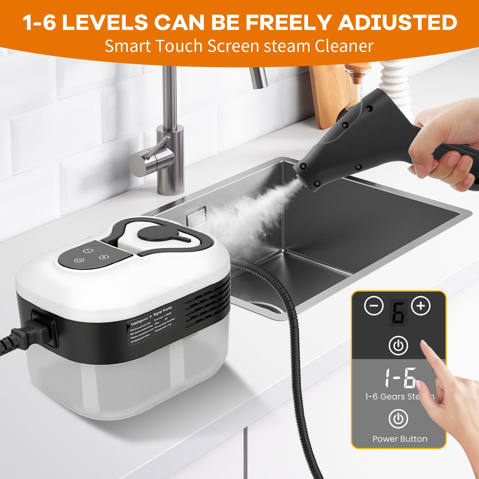 Nettoyeur Vapeur Portable 2500W - 3.5 Bar - 1200ml - 6 Vitesses - 15s Préchauffage - Idéal pour Voiture, Cuisine, Sols, Meubles