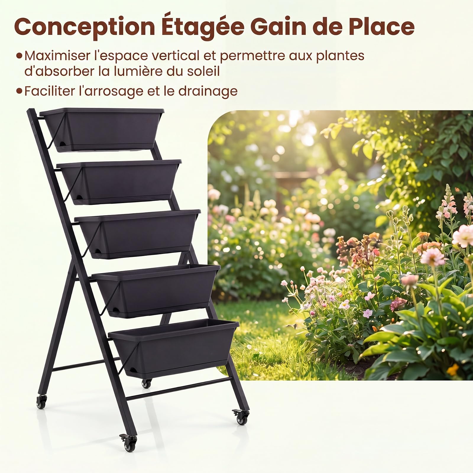 GYMAX Jardinière Surélevée Extérieur à 5 Niveaux avec Bacs Amovibles