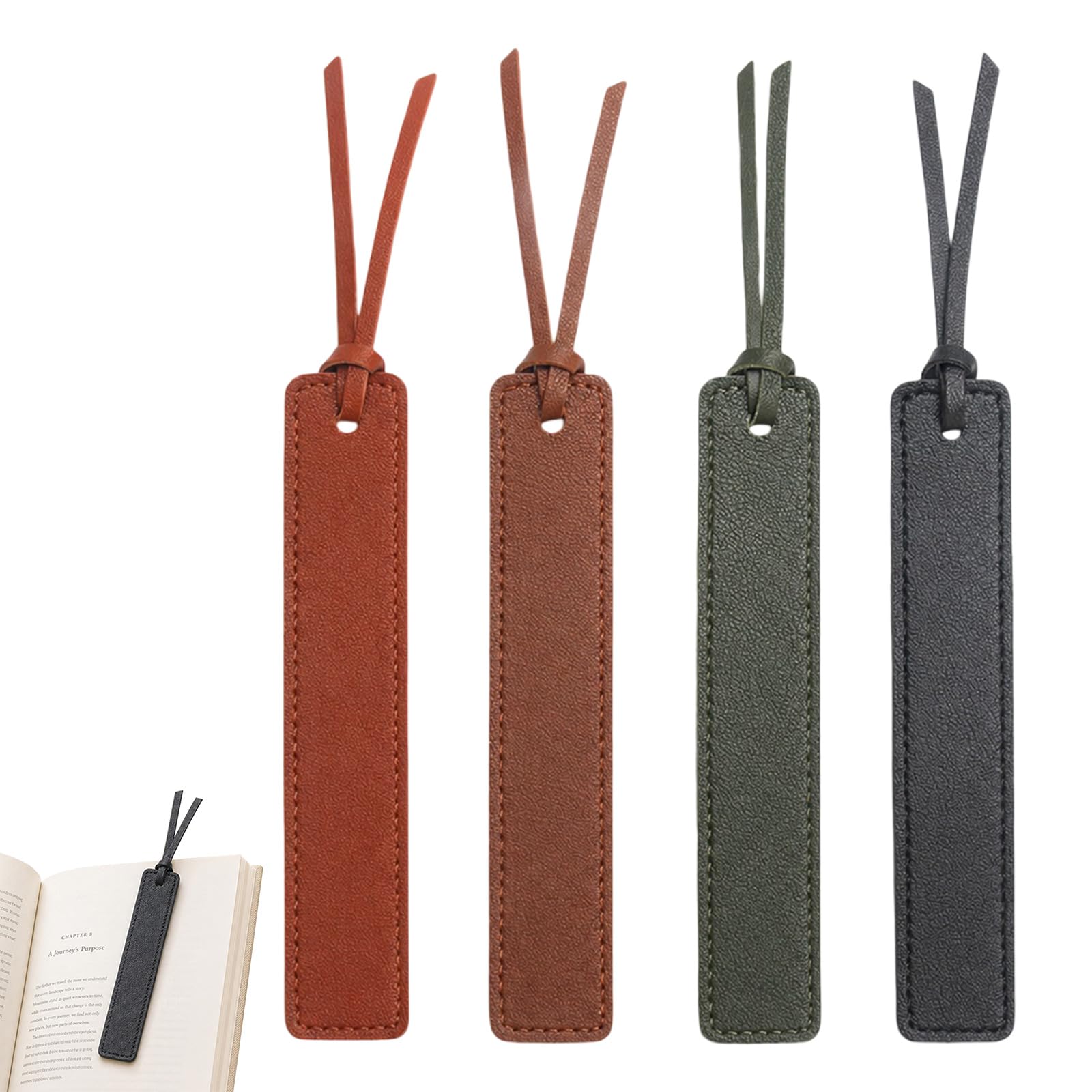 4 Pcs Classic Stitched Leather Bookmark, Bookmarks with Leather Rope, Page Markers Reading Gifts for Book Lovers, Readers