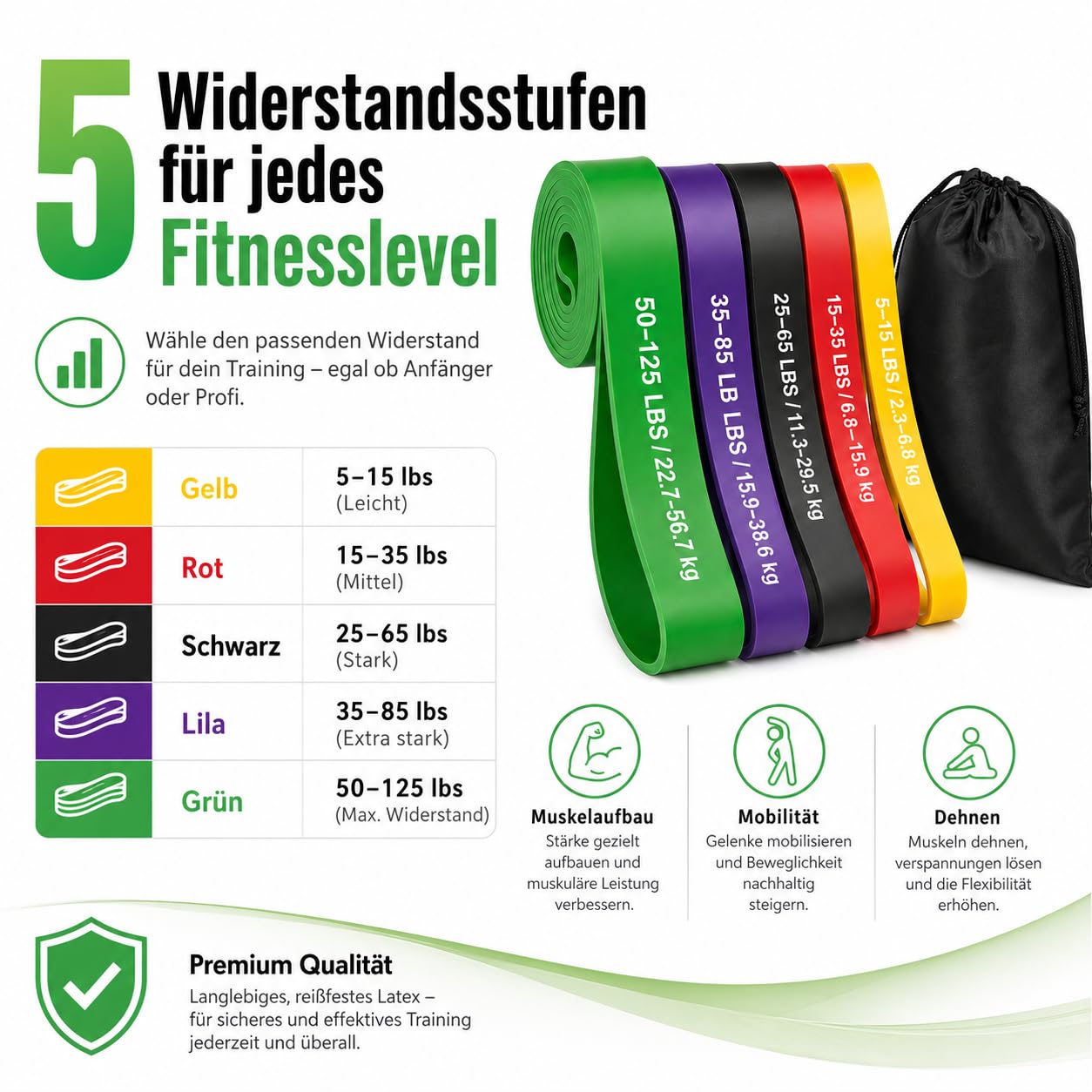 Lot de 12 bandes de résistance pour entraînement de musculation avec ancrage de porte et poignées - Bandes de fitness et de gymnastique pour physiothérapie, yoga, pilates, tractions - Pour homme et