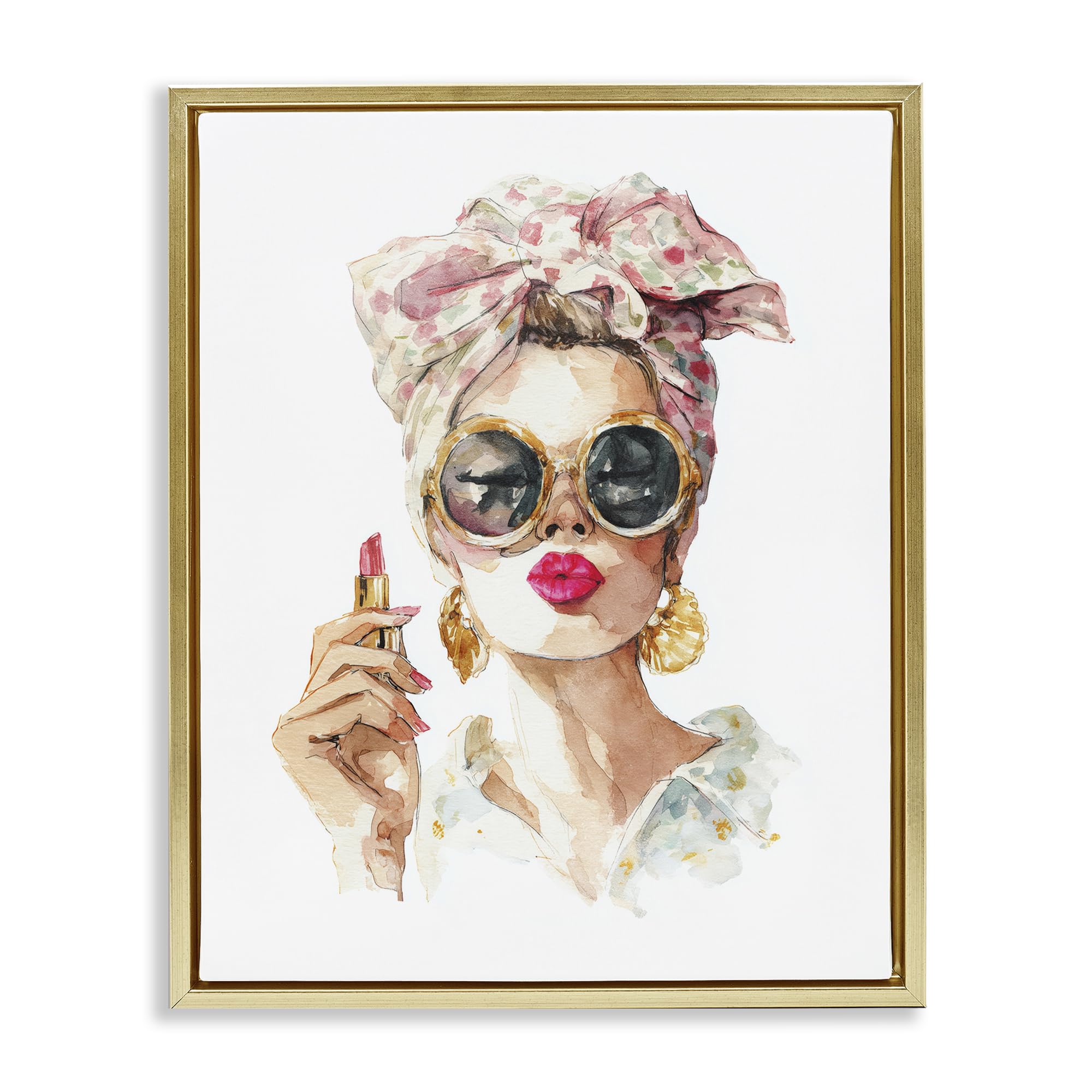 Stupell Industries Metallic Gold (Matte) 'Feminine Lipstick Spell'| Floating Frame Canvas Art