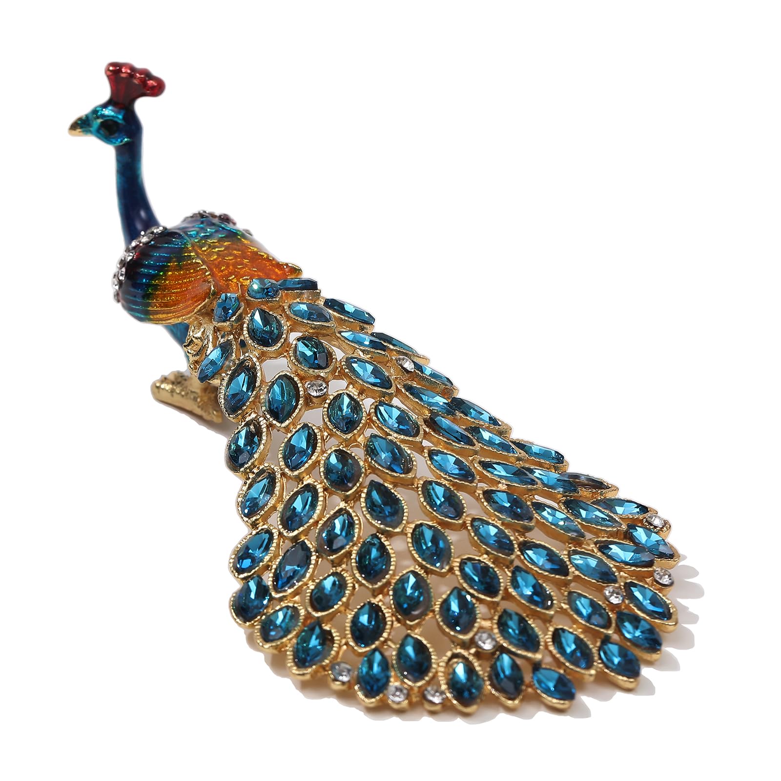 SEVENBEES Enameled Peacock Jewelry Box - Hand-Painted Collectible Figurine with Crystal Rhinestones, Ideal for Rings and Earrings, Perfect for Women and Girls