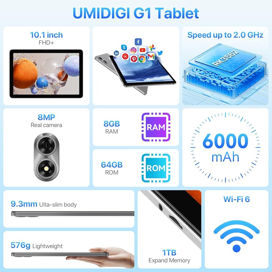 Amazon.com : UMIDIGI Tablet G1 Tab 2025, 8(4+4) GB+64GB 1TB