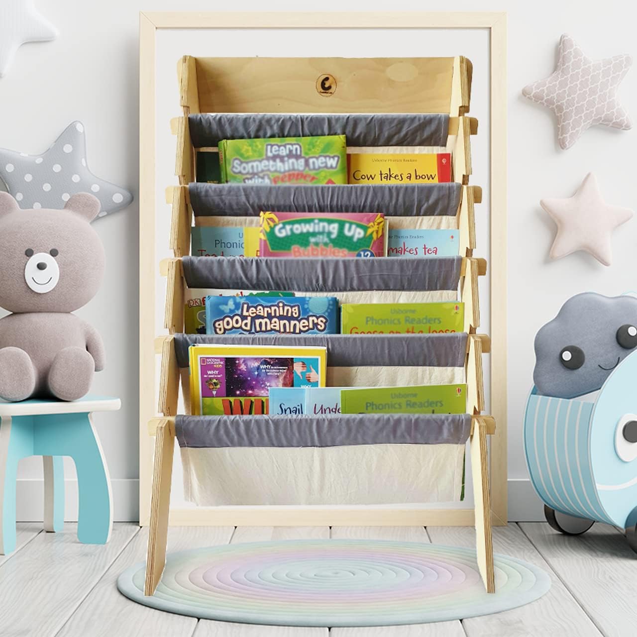 CuddlyCoo Wooden Book Shelf for Kids Study Room | Book Rack for Study Room | Book Shelf for Home Library | Books Storage Organizer for Kids