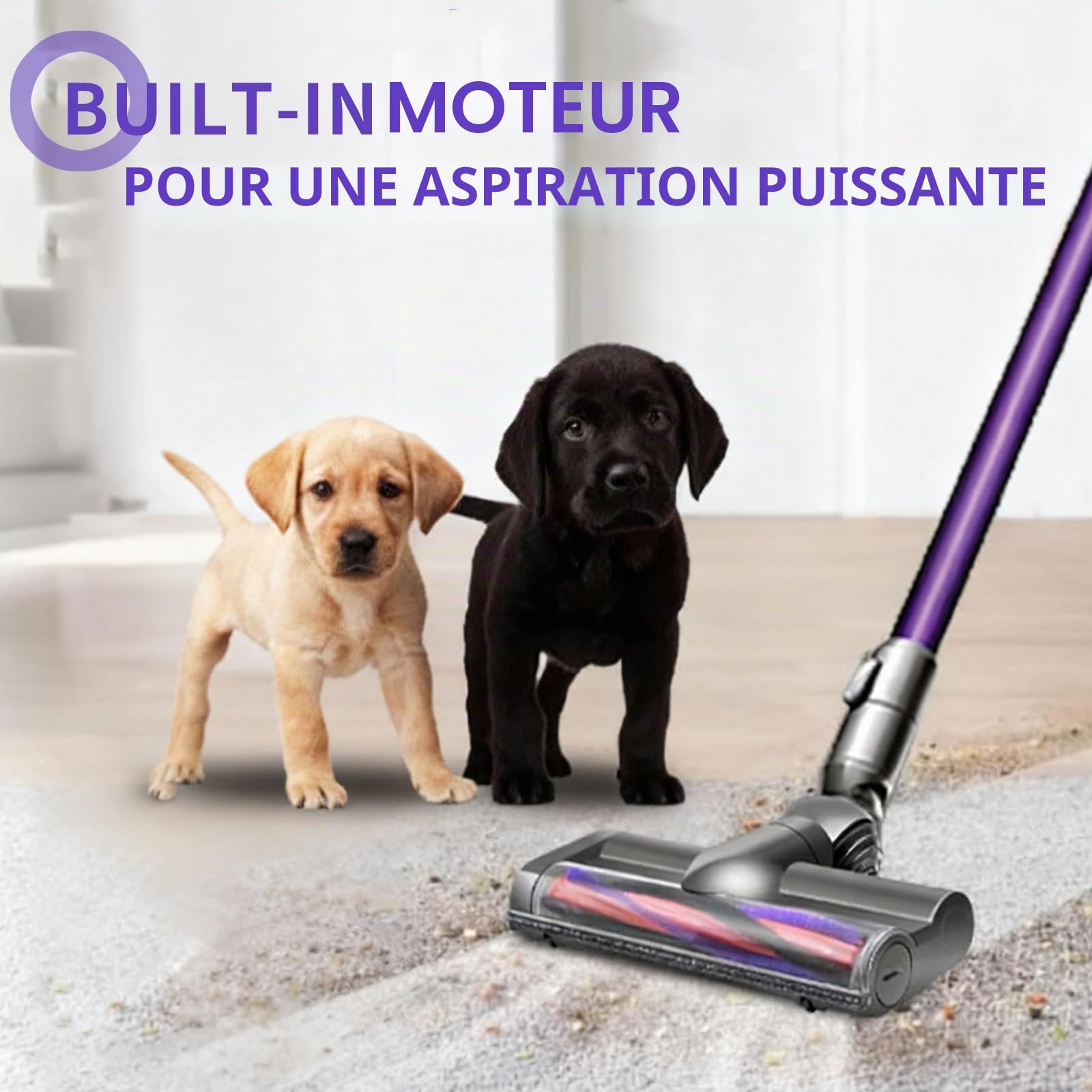 Tête de Brosse pour Dyson V6 DC58 DC59 DC62 DC72 D74 SV04 SV06 SV09, Brosse électrique pour Dyson V6 DC58 DC59 DC62 DC72 DC74, entraînement Direct pour Dyson V6, pour Sols Durs et Moquettes