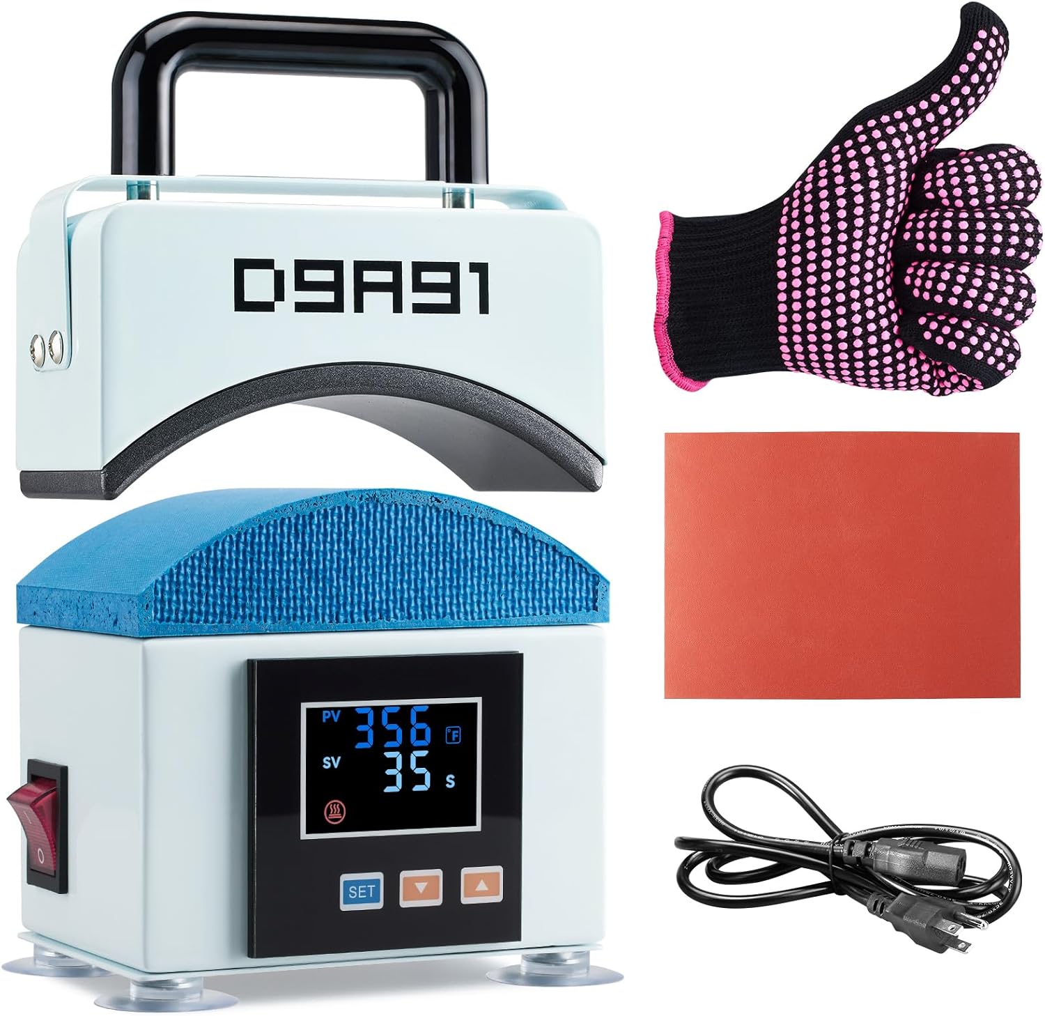 Prensa Termofijadora para Gorras Mini, Placa Curva y Base de Silicona, Control LCD