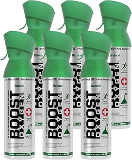 Boost Oxygen Medium Natural 5L Canister | Respiratory Support for Aerobic Recovery, Altitude, Performance & Health (6 Pack)