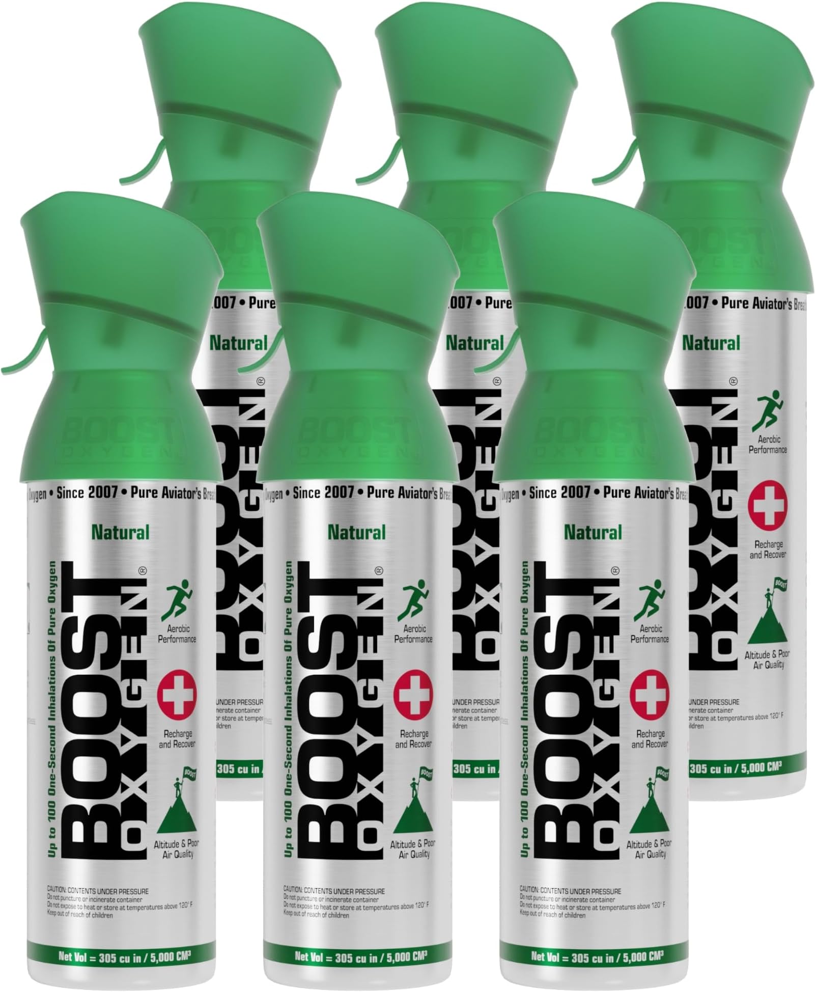 Boost Oxygen Medium Natural 5L Canister | Respiratory Support for Aerobic Recovery, Altitude, Performance & Health (6 Pack)
