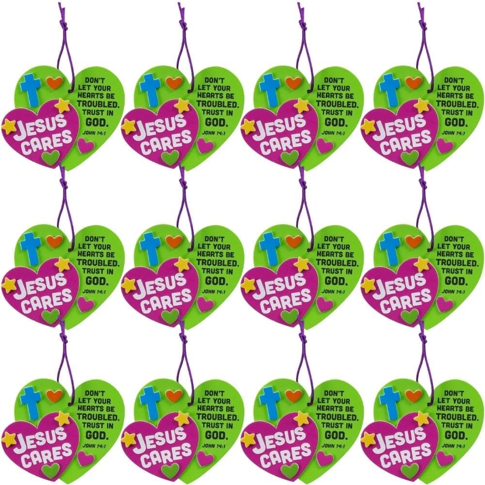 Fun Express Cares Heart-Shaped Christmas Ornament Craft Kit - Fun Holiday DIY Craft for Kids and Family - Perfect for Creating Personalized Christmas Ornaments - Ideal for Holiday Decor - 12 Pieces