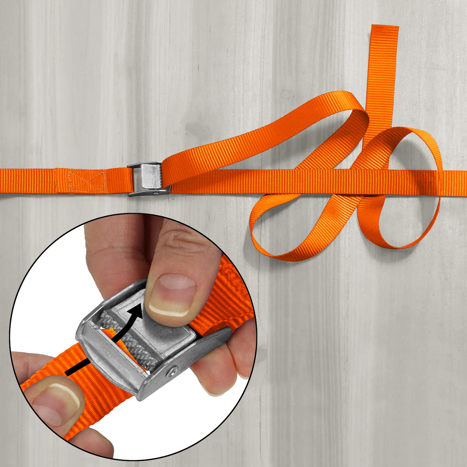 BB Sport Correa de Amarre cinturón de Amarre con Hebilla Resistente a 250 kg DIN EN 12195-2, 4 Piezas 2.5 cm x 2.5 m
