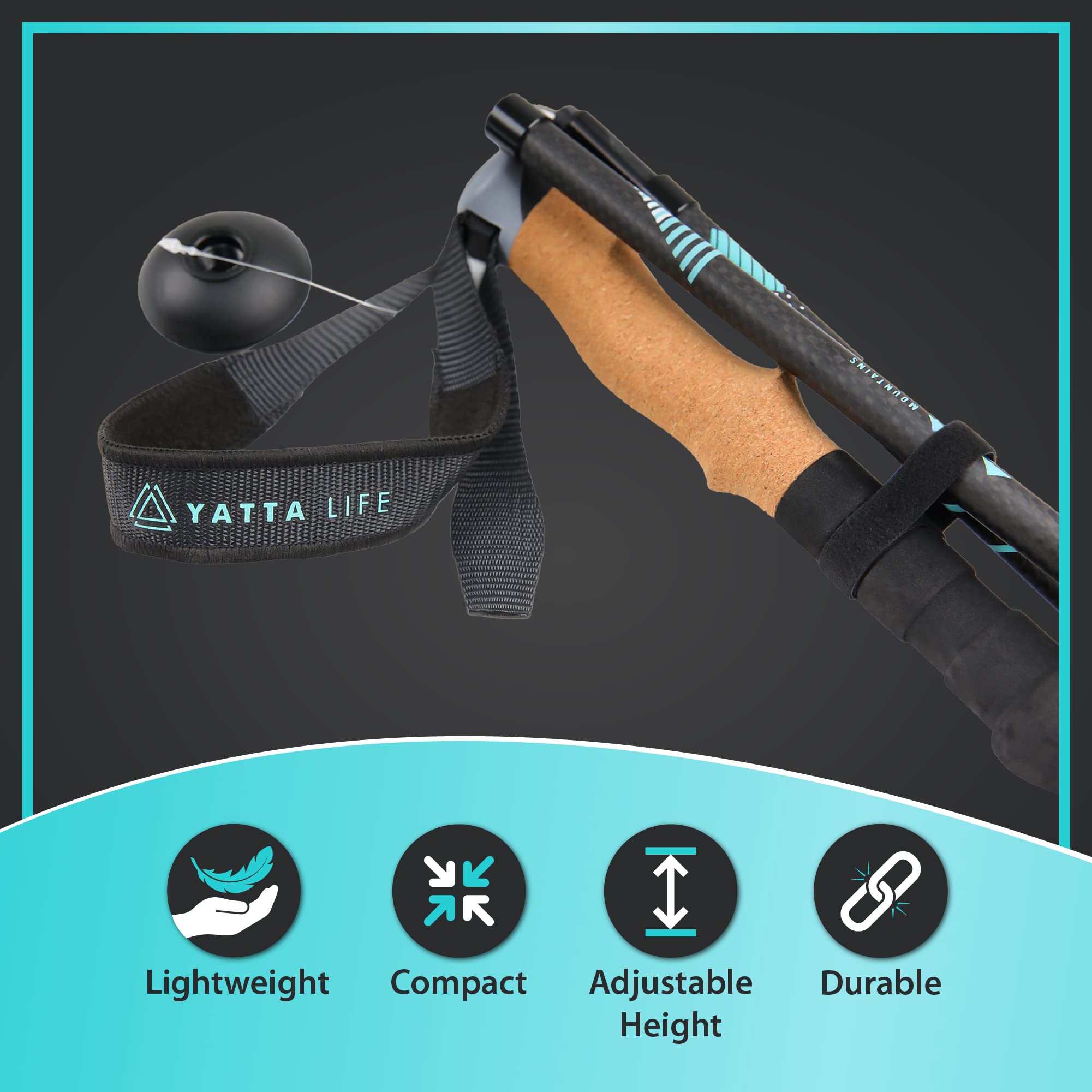 A001 Trekking Poles Carbon Fiber, Collapsible Folding Walking Stick, 5-Section Adjustable Telescopic Pole with Cork Grip, Lightweight Hiking Gear for Camping, Backpacking, Climbing, 4 Sticks in 2PACK