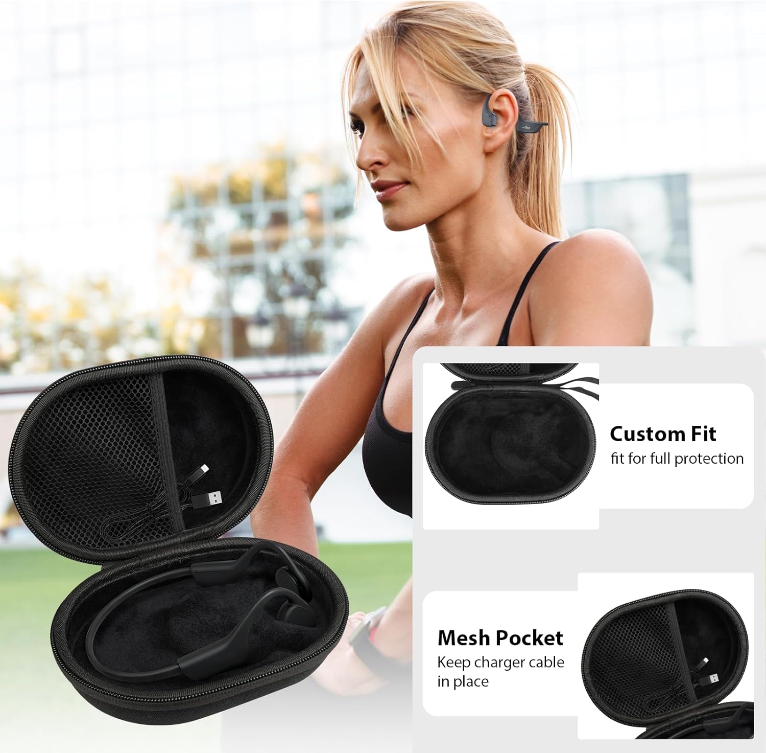 Hard Case for SHOKZ New OpenRun Pro 2/Pro 2 Mini/Open Run/OpenMove/OpenRun/OpenSwim Open-Ear Bone Conduction Sport Headphones Travel Bag, Black - Image 5