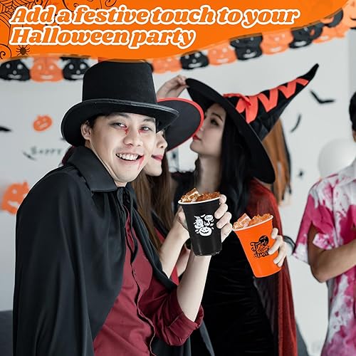 Miniatura 4 de 100 vasos de plástico de Halloween, 16 onzas, vasos desechables de Halloween, tazas de calabaza y bebidas frías para Halloween, suministros de