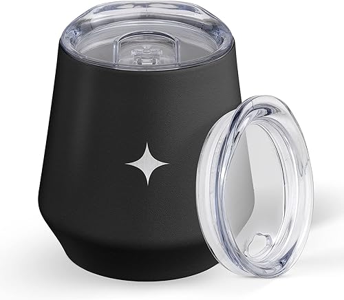 Miniatura 2 de JoyJolt Vaso de vino con triple aislamiento con tapa de 12 onzas, tapa deslizante y con pajita. Vaso de vino de acero inoxidable de doble pared al