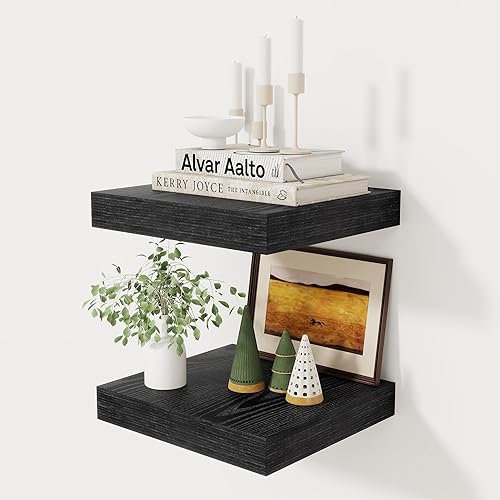 Miniatura 14 de Estantes flotantes de color blanco profundo de 12 pulgadas, estante flotante de 16 x 12 pulgadas para libros, estantes de pared profundos de madera