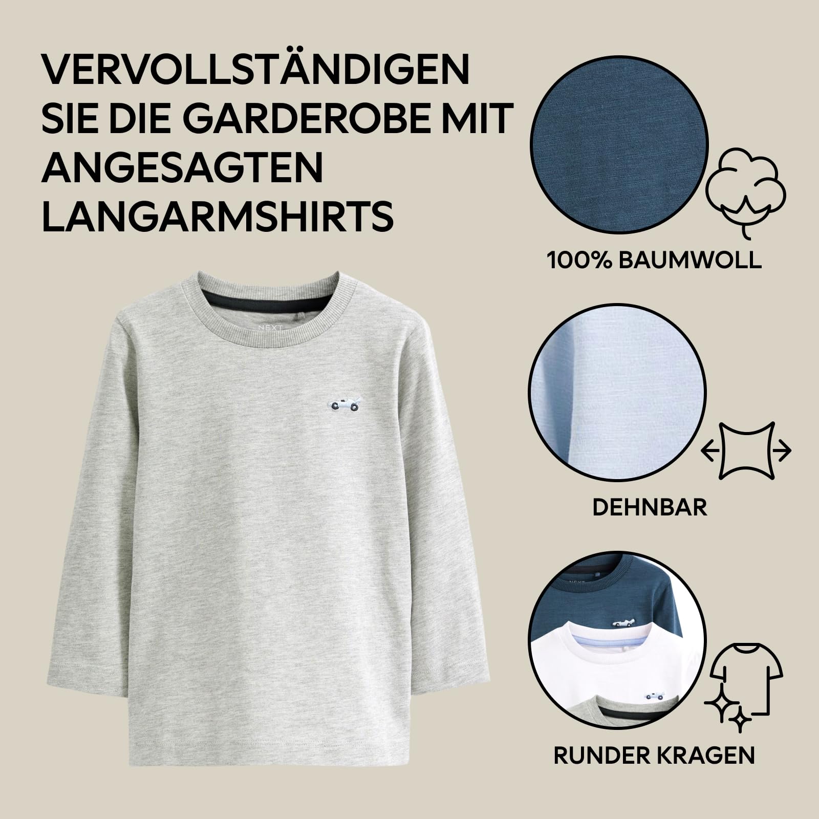 NEXT Jungen Langärmelige T-Shirts im 5er-Pack