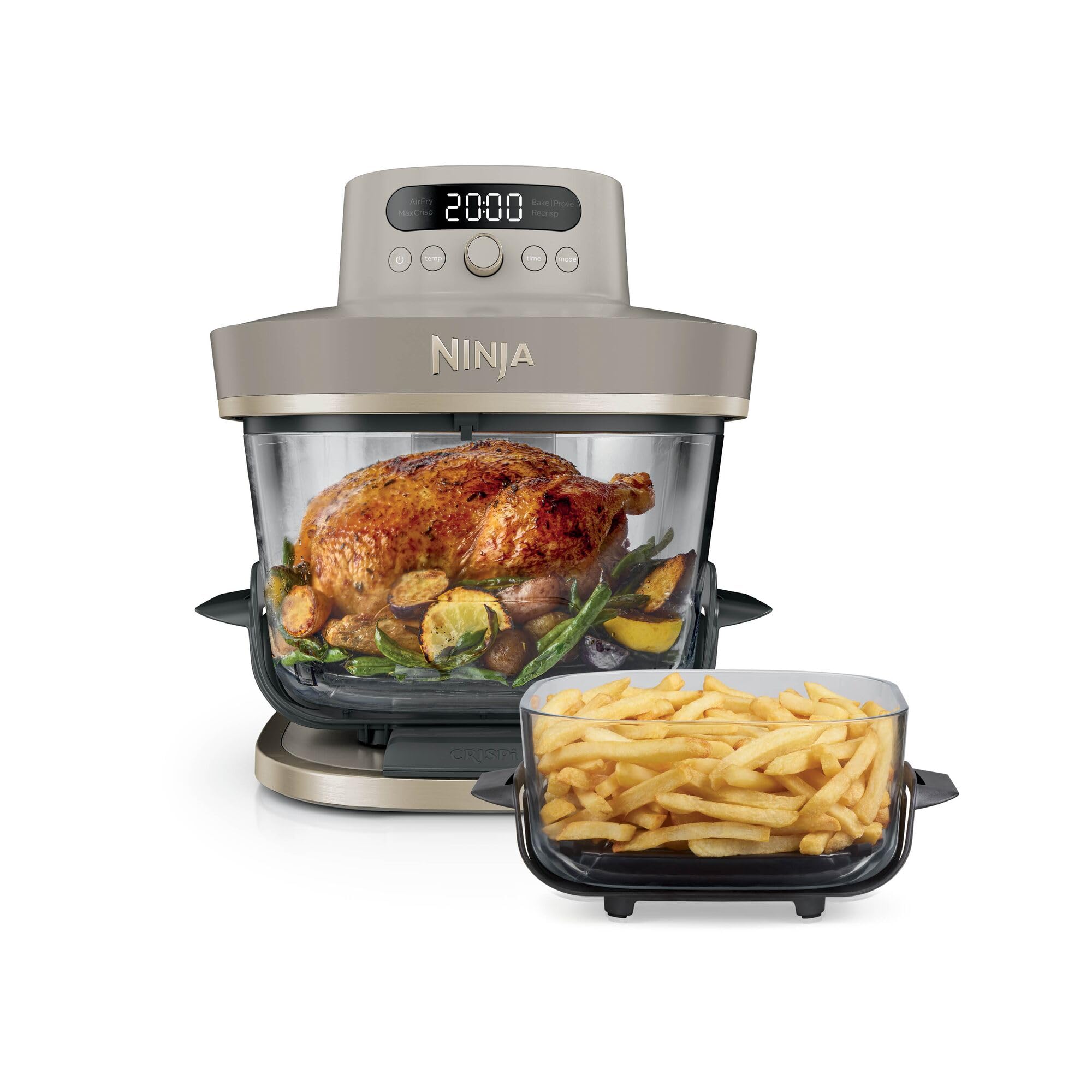 Ninja CRISPi PRO XL Friggitrice ad aria in vetro, 5 programmi di cottura preimpostati, include contenitori in vetro CleanCrisp da 5,7 L e 2,3 L e coperchi, oro chiaro AS090EUSD