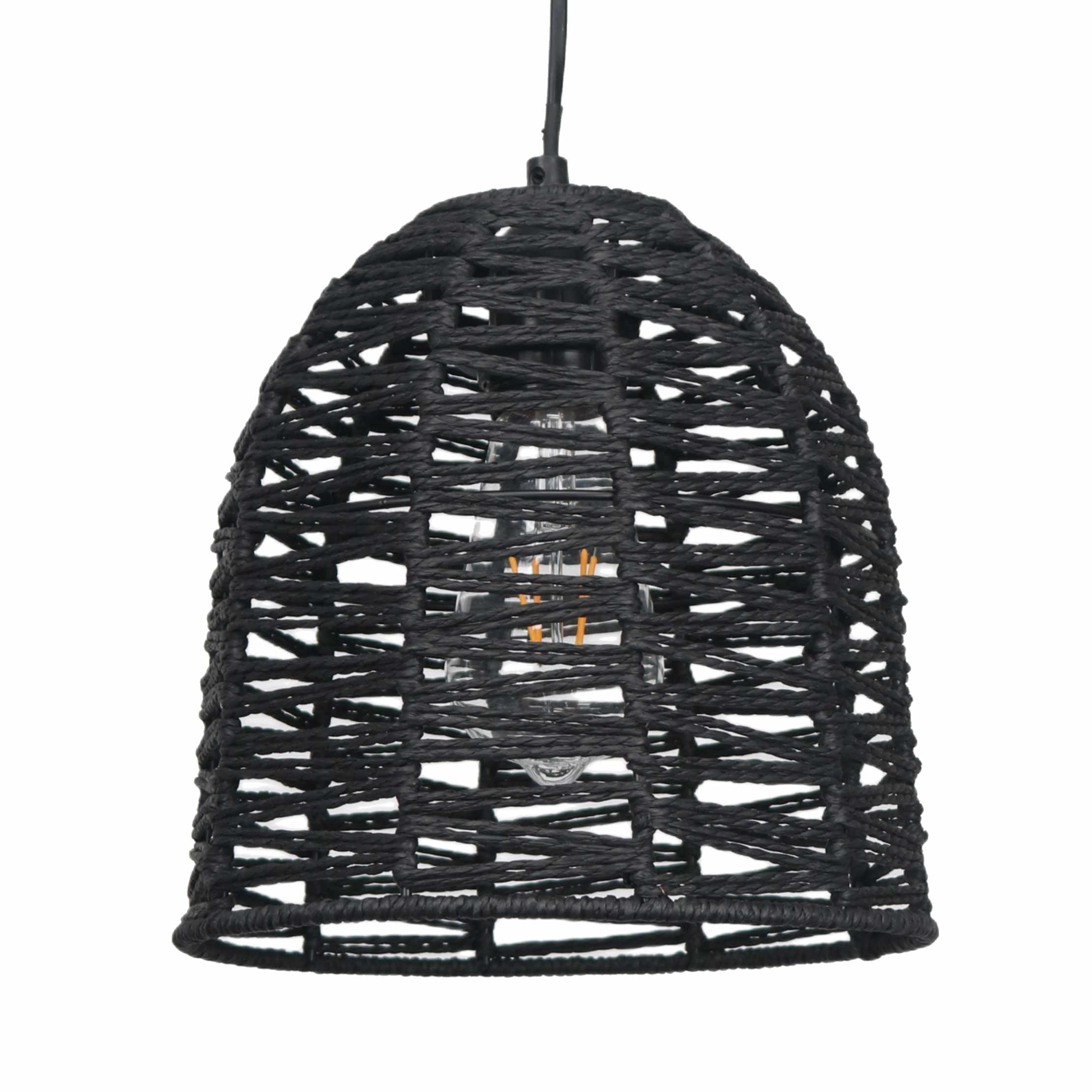 Natural Dark String Ceiling Lightshade, Rattan Easy Fit Pendant Shade, No Wiring Required, Height 22 cm Diameter 22.5 cm