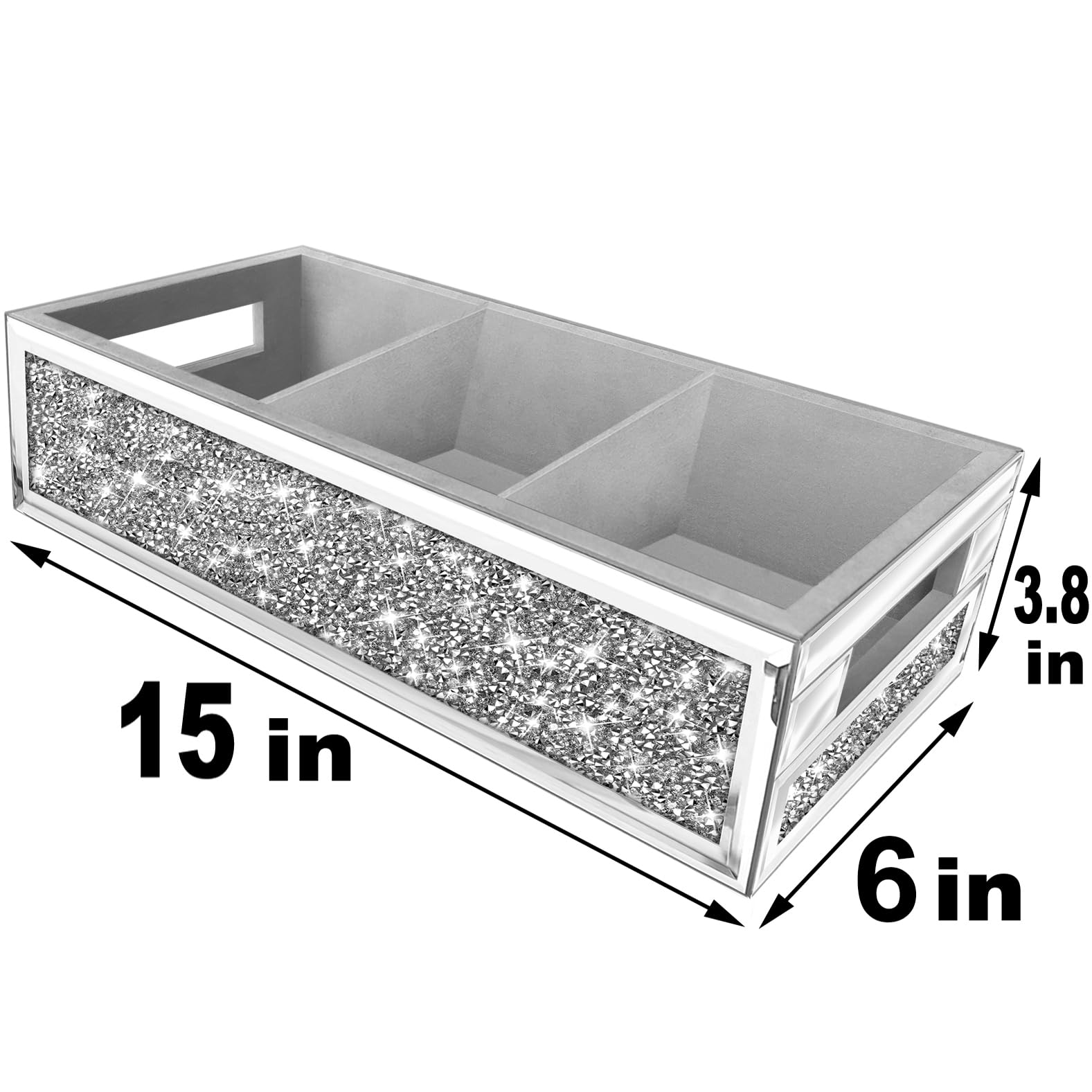 Wocred Badezimmer-Korb, WC-Tank-Upgrade, zerkleinerter Diamant, verspiegeltes Badezimmer-Tablett, Wandmontage, 3-lagige Trennwände, Aufbewahrungs-Organizer für Kommode, Schlafzimmer, Badezimmer,