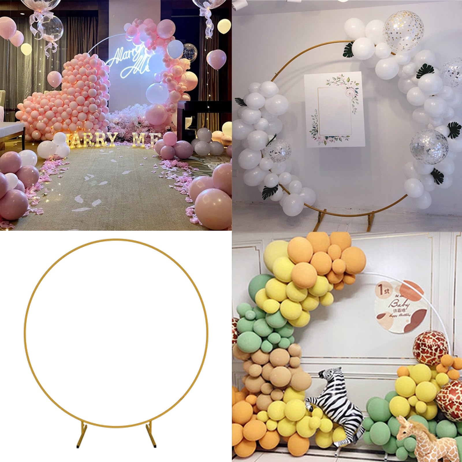 Supporto per arco nuziale dorato, 2,4 m, in metallo, per giardino o feste, arco rotondo per matrimoni, compleanni, lauree, baby shower