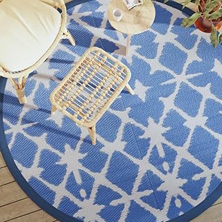 AJJHUUKI Manta para césped y jardín, para exteriores, alfombra para exteriores, color azul y blanco, 200 cm, polipropileno