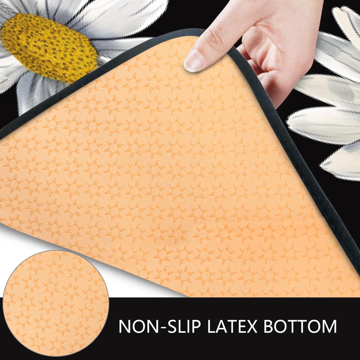 Lot de 4 tapis de voiture universels en polyester imprimé marguerites blanches pois noirs avec dos antidérapant pour voitures, SUV, camions et camionnettes