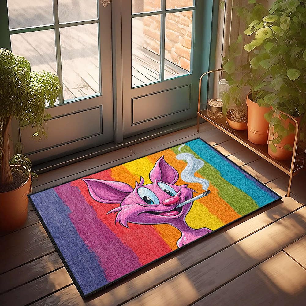 Paillasson extérieur rétro résistant tapis personnage rose 50x80cm