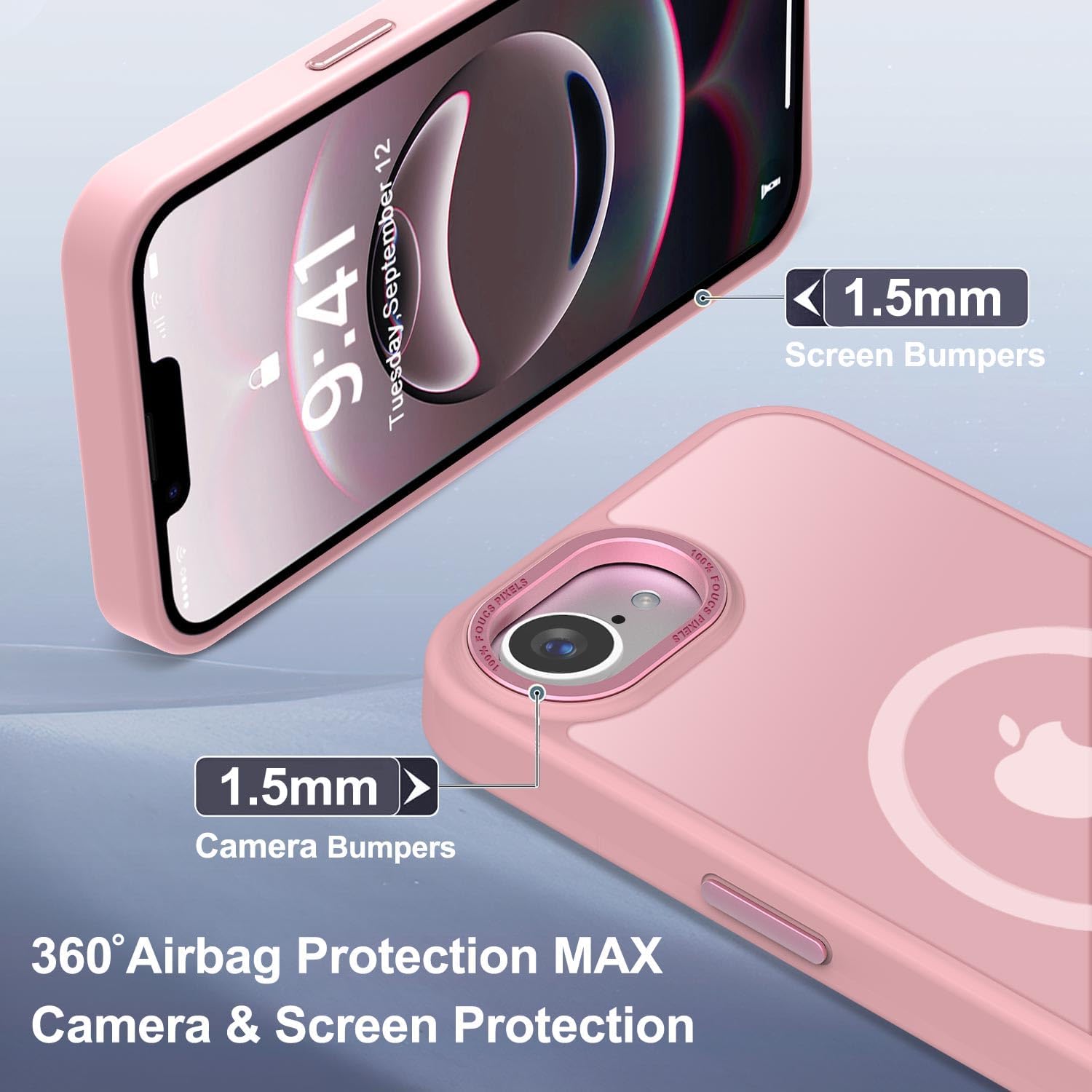 Newfuture Designed for iPhone 16e Case with Magnetic [13 FT Military Drop Protection] [Compatible with Magsafe] Slim Translucent Matte Shockproof with Anti-Fingerprint Phone Case, Tender Pink - Image 6