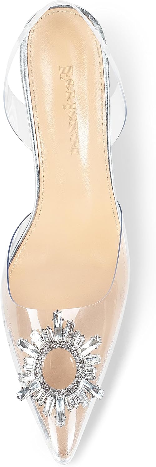 Fericzot Women's Clear Heels Shoes,Slingback Crystal Rhinestones Wedding Pointed Toe Shoes High Heel Sandals - Image 4
