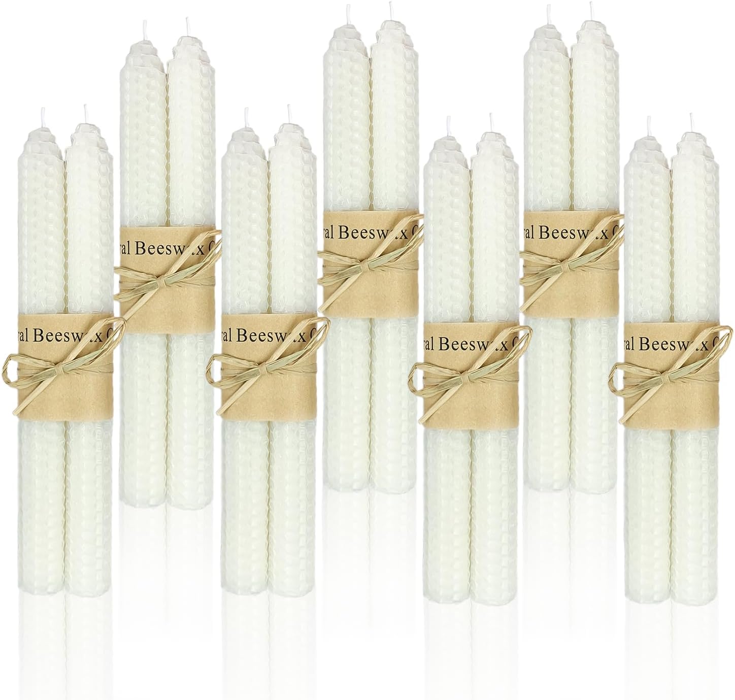 14 Pack Beeswax Taper Candles, Handmade Bees Wax Candle for Home, Dripless & Unscented Candle Sticks, 9" Tall,White Beeswax Candles by Kissingfish