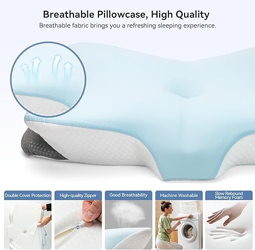 Miniatura 5 de Almohada cervical ergonómica para soporte del cuello, almohadas ortopédicas de espuma viscoelástica para dormir de lado con doble altura, almohada