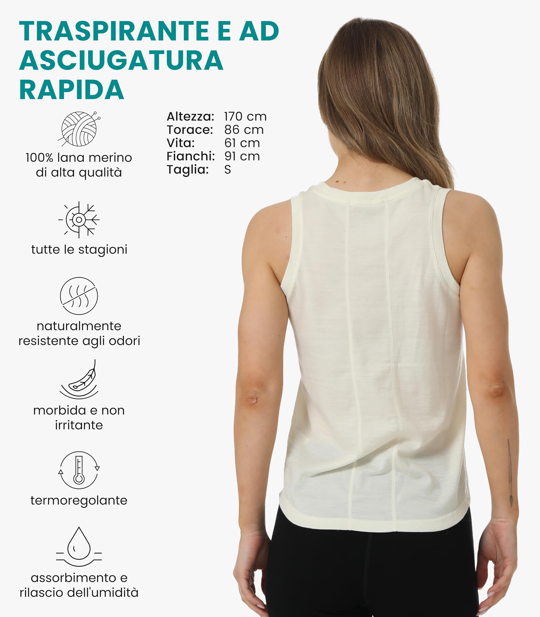 Merino.tech Canotta Lana Merino Donna - Canottiera Donna Intimo Lana Merino Donna Attiva Lightweight per Sport e Quotidiano