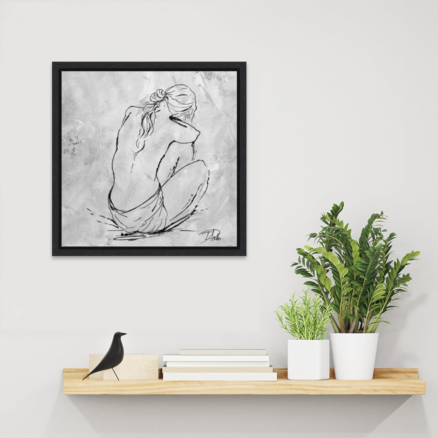 Amanti Art Framed Canvas Wall Art 16x16 Nude Sketch I by Patricia Pinto, Framed Wall Art Canvas, Abstract Artwork, Modern Decor, Small Poster Painting for Living Room, Bedroom, Bathroom, Kitchen,