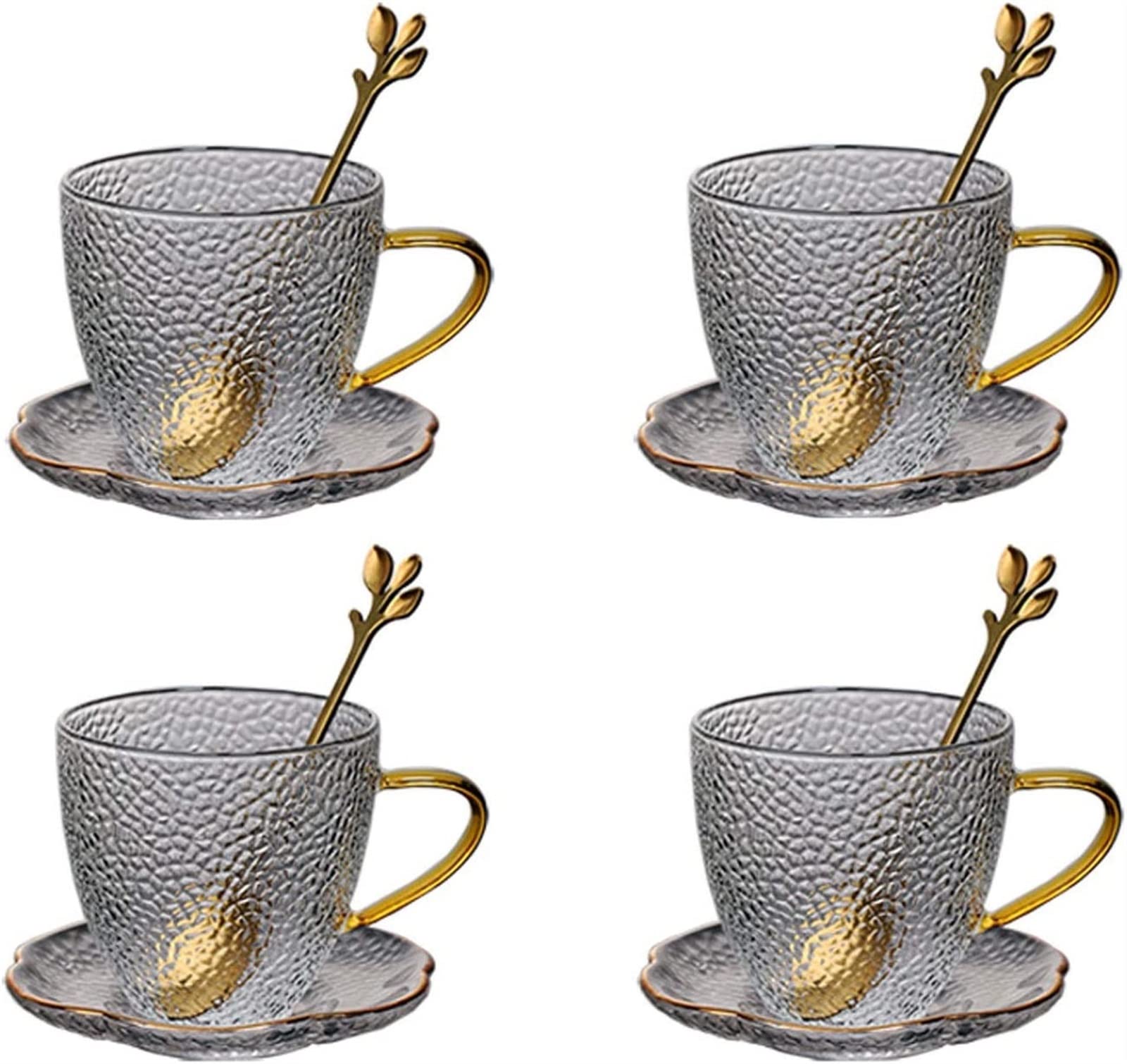 YNIYUJKL Coffee Mugs Premium Classical Glass Coffee Mug Handmade Fashion Coffee Cup Milk Cup Tea Cup With Saucers And Golden Spoons 5.4 Oz Espresso Cups Set Of 4 For Coffee Milk