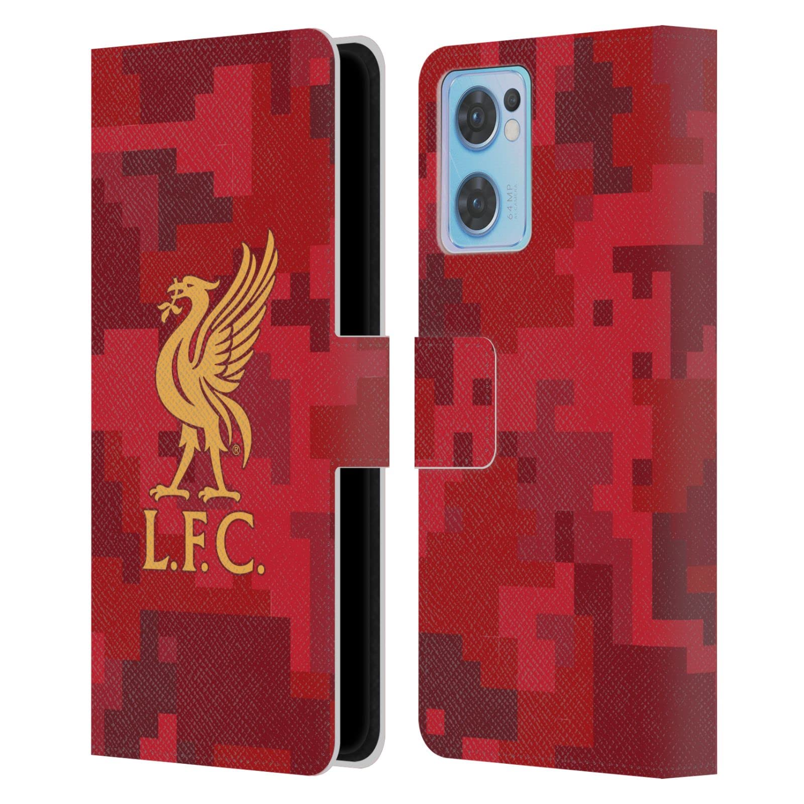 Head Case Designs Officially Licensed Liverpool Football Club Home Red Digital Camouflage Leather Wallet Case Compatible With Oppo Reno7 SE 5G