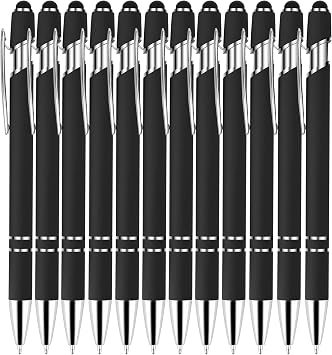 12 Pack Black Ballpoint Pens,Ballpoint Stylus Ball Point Black Ink Retractable Pens with Stylus Tips for Touch Screens & Writing,Metal Pen Sets for Women Gift - 1.0 mm Writing