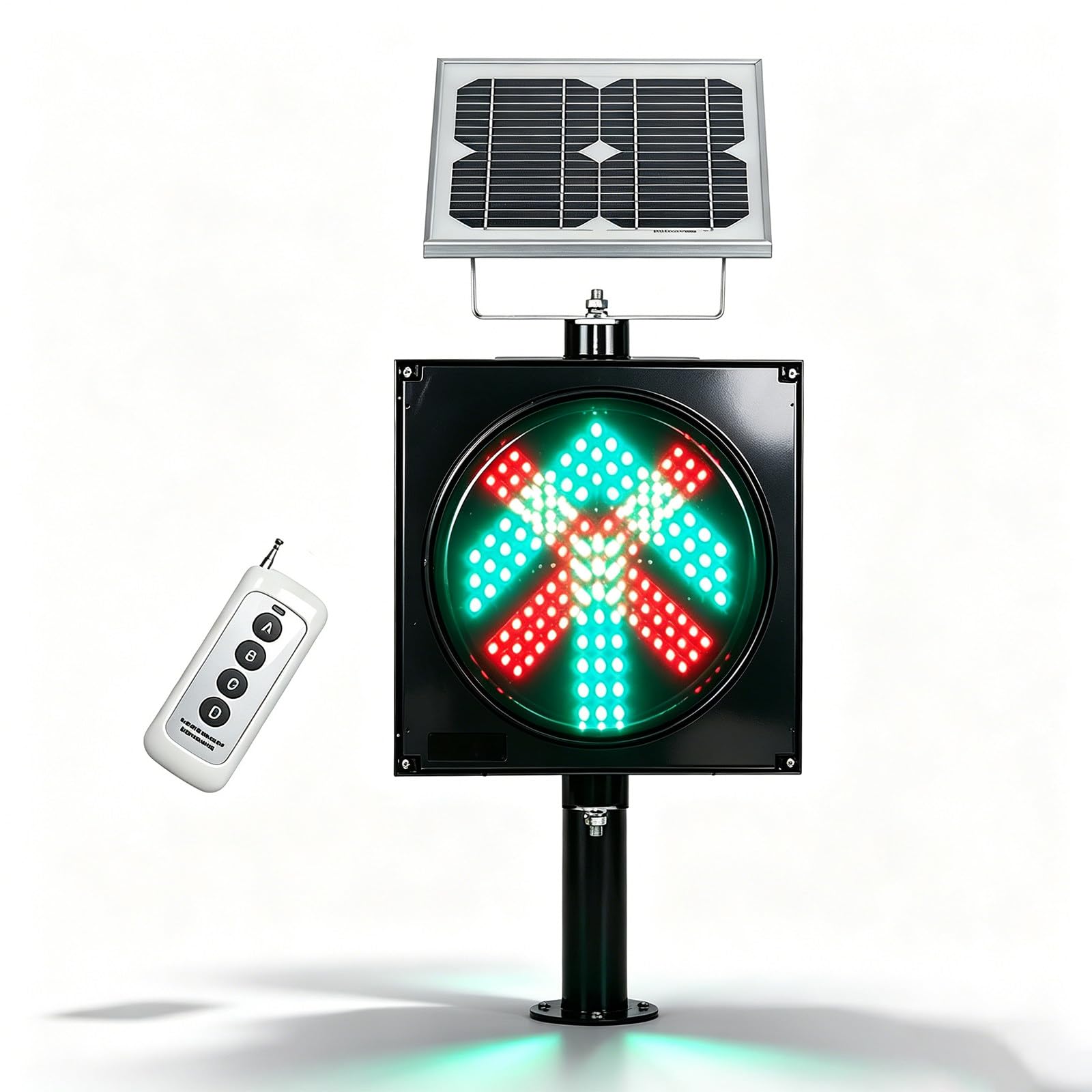 liuyunfeiGL Roundabout Traffic Sign with Solar Panel, 60cm/23.6in LED Luminous Aluminum Warning Sign, Solar Powered Reflective Road Sign, for Highways & Private Roads
