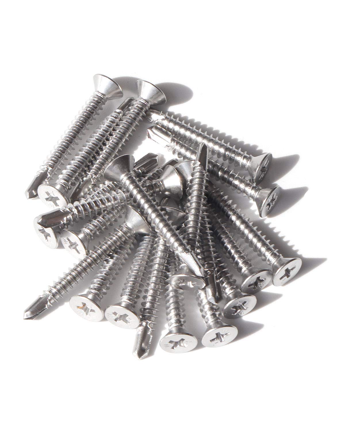 50 Pack #14 X 1-1/2" Stainless Steel Flat Head Phillips Sheet Metal Screws - Right Hand Thread, Made In Taiwan