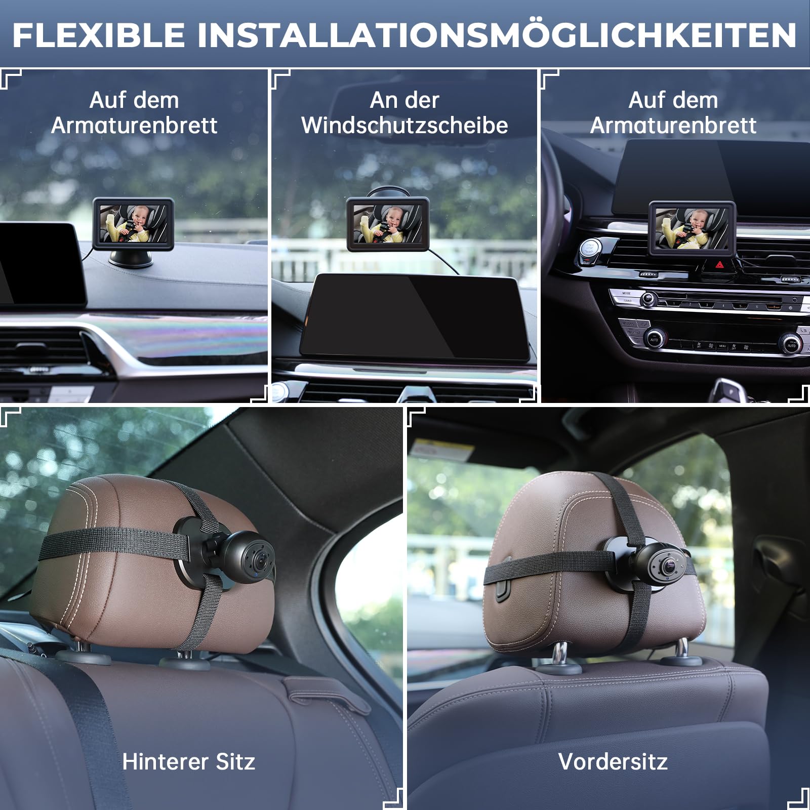 GEARMONSTER Cámara de coche para bebé HD 1080P, cámara trasera de 4,3 pulgadas con monitor, tarjeta TF de 32 GB, USB plug-and-play, visión nocturna, visión nocturna para el asiento trasero del coche